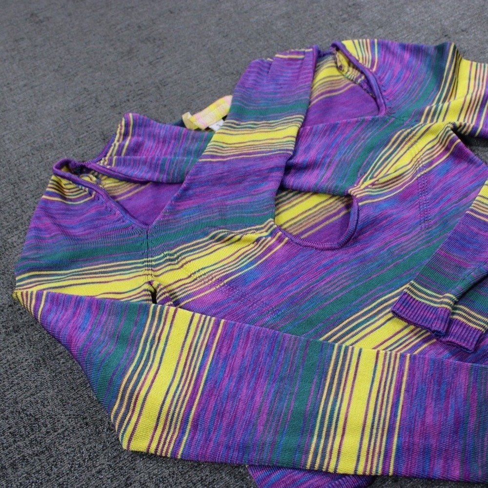 Urban Outfitters Space Dye Striped Cutout Knit Top Purple‎ Yellow Green Small